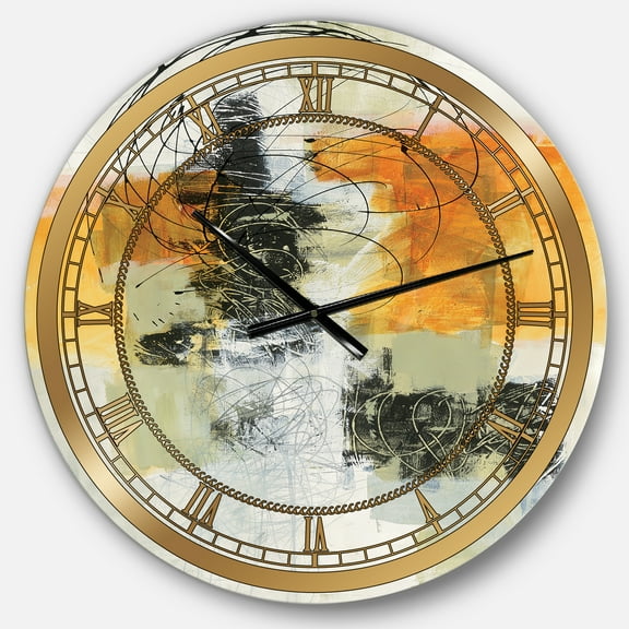 Designart 'Abstract Composition of Glamorous Yellow and Black' Glam wall clock