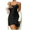 thumbnail image 1 of FAIWAD Robe Satinée pour Femme Sans Manches à Bretelles, Robe de Nuit Drapée, Robe Dos Nu, Mini Robe de Nuit, 1 of 4