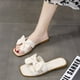 thumbnail image 4 of 1 par de sandalias de punta abierta con lazo para mujer, sandalias informales de verano, sandalias planas sin cordones para caminar de compras, Beige 36, 4 of 9