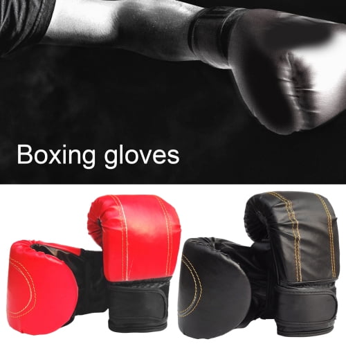 Leather Boxing MMA Gloves Grappling Fighting Punch Bag Training Black AU 