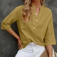 thumbnail image 2 of under $5 JINMGG Womens Tops,Women's V-Neck Long Sleeve Loose Button Cotton and Linen T-Shirt Summer Blouse,Yellow L, 2 of 7