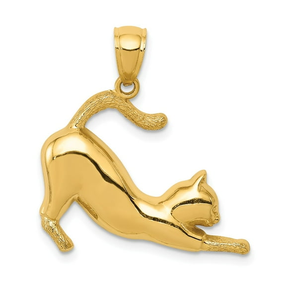 Real 14kt Yellow Gold Stretching Cat Pendant; for Adults and Teens; for Women and Men