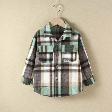 

HAOTAGS Toddler Plaid Flannel Shirt Boys Girls Shirt Jacket Mint Green Size 5-6 Years