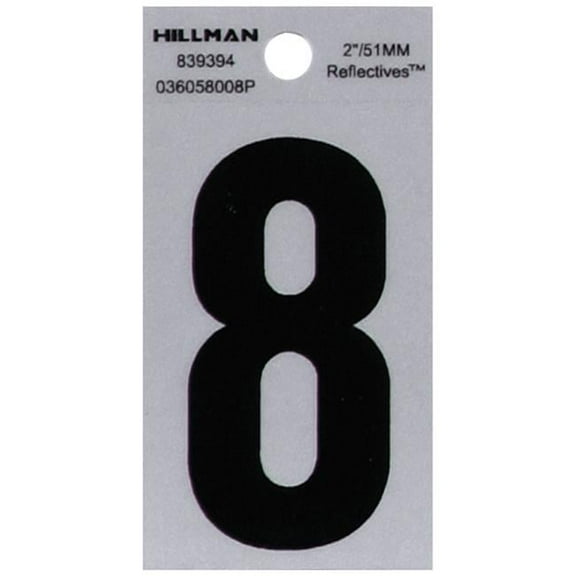 Hillman 2 in. Reflective Black Vinyl Self-Adhesive Number 8 1 pc