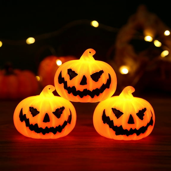 YUNOVA 3 Pack Halloween Pumpkin Lights Battery Operated, LED Flameless Tealight Candles for Spooky Indoor Decor, Halloween Party, Table Centerpiece, Fireplace, and Holiday Gift Set