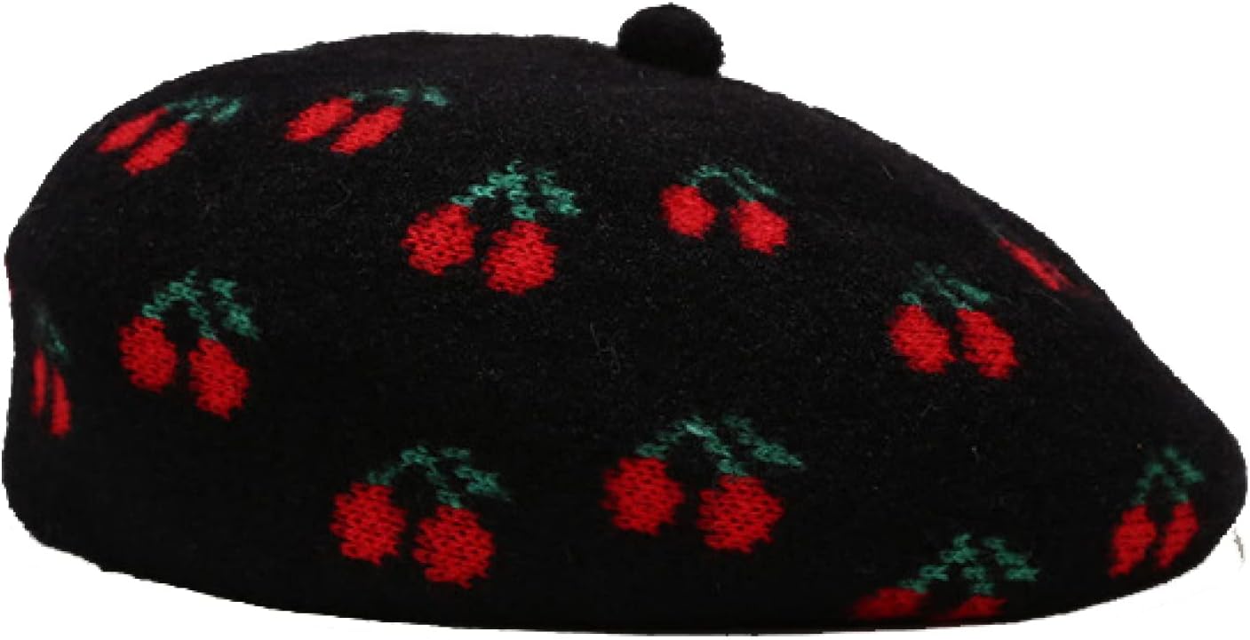 YooGuoGuo Wool Warm Beret Hats for Women Cute Cherry Design Hat Outdoor Fruit Painter Winter Autumn Bonnet Caps