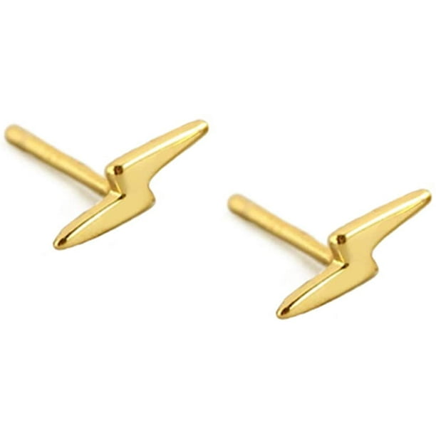 Sterling Silver Lightning Bolt Stud Earrings for Women Girls Men