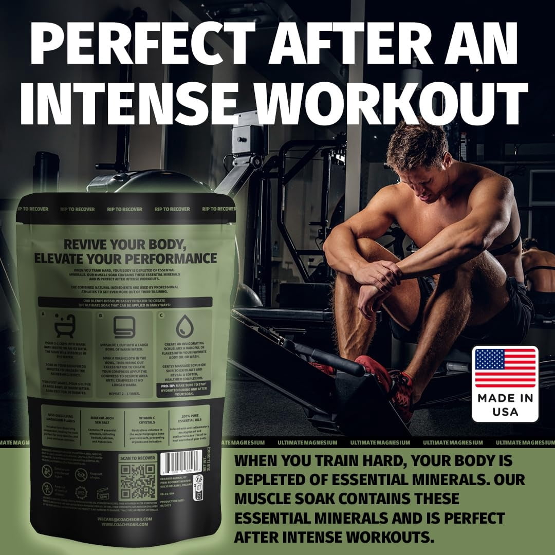 Coach Soak Magnesium Bath Flakes Eucalyptus Tea Tree Muscle Recovery Soak Post Workout Spa