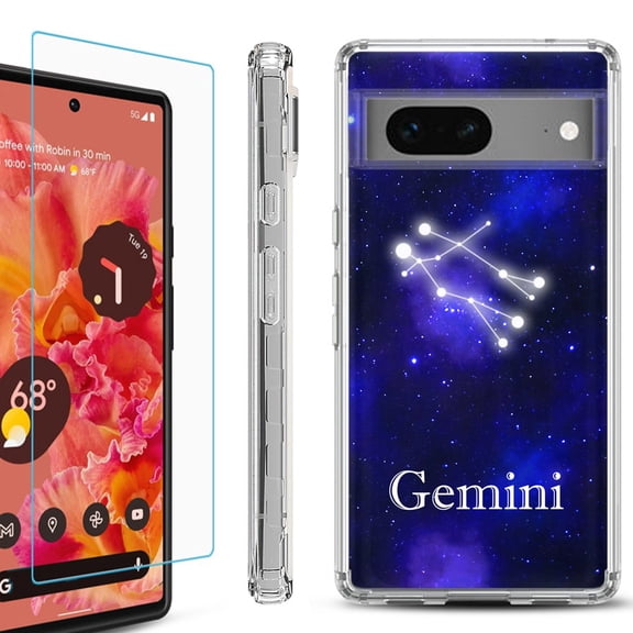 Shockproof Bumper Phone Case for Google Pixel 7, with Tempered Glass Screen Protector, by OneToughShield ® - Gemini