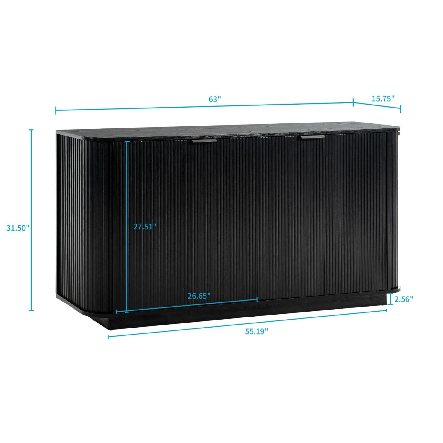 63" Wavy Storage Sideboard Cabinet Double Door Buffet Cabinet with Adjustable Shelves, Modern Accent Storage Cabinet for Kitchen Dining Room Living Room Hallway, Black