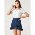 thumbnail image 3 of Falda de mezclilla con Botones Delanteros y dobladillo irregular Allegra K Azul XL, 3 of 6