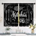 thumbnail image 2 of Black Cooking Kitchen Curtains 27.5W x 39L Inch Retro Farmhouse Rustic Knife Fork Vegetable Rod Pocket Short Cafe Tier Small Window Treatment Drapes Decor 2 Panels, 2 of 6