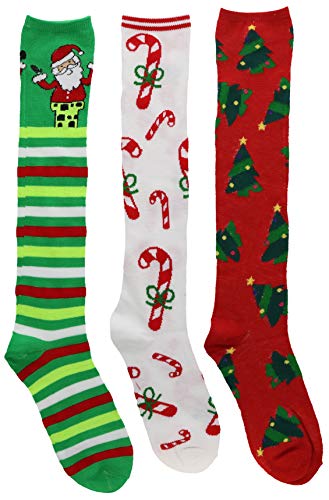 Happy Holidays - Happy Holidays Women's Christmas Theme Knee High Socks (3Pr) (Santa, Christmas 