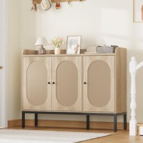 Juiluna Shoe Cabinet with 3 Rattan Doors, 7-Tier Shoe Storage Cabinet with Adjustable Shelves, Freestanding Shoe Storage Organizer for Entryway, Hallway, Living Room, Closet, White/Natural