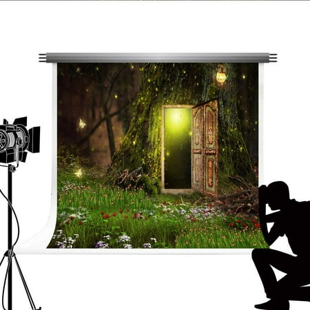 Image of ABPHOTO Polyester Fairy Tale Backdrops Magic Forest Photography Background Tree House Photo Booth Bokeh Studio Props 7x5ft