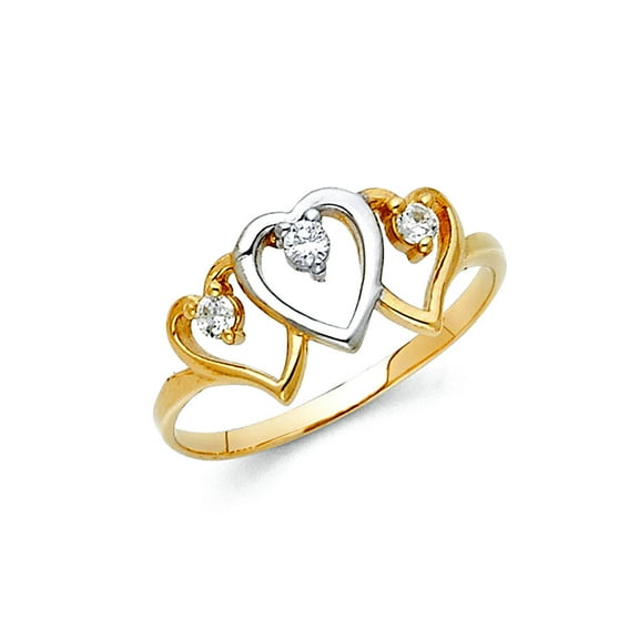 14k Yellow Gold Love Heart Cubic Zirconia Ring Size 7 Statement Ring for Women - 1.7 Grams
