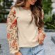 thumbnail image 2 of Suéter de mujer con estampado de empalme, manga acampanada, cuello redondo, informal, Jersey de punto para mujer, Top para Otoño Invierno, color caqui XL, 2 of 6