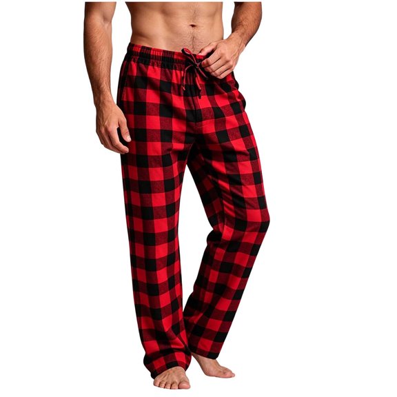Mifsaly Men's Pajama Pants Plaid Lounge Sleep Pants with Pockets Drawstring Elastic Waist Relaxed Fit Sleepwear Bottoms Red,XXL