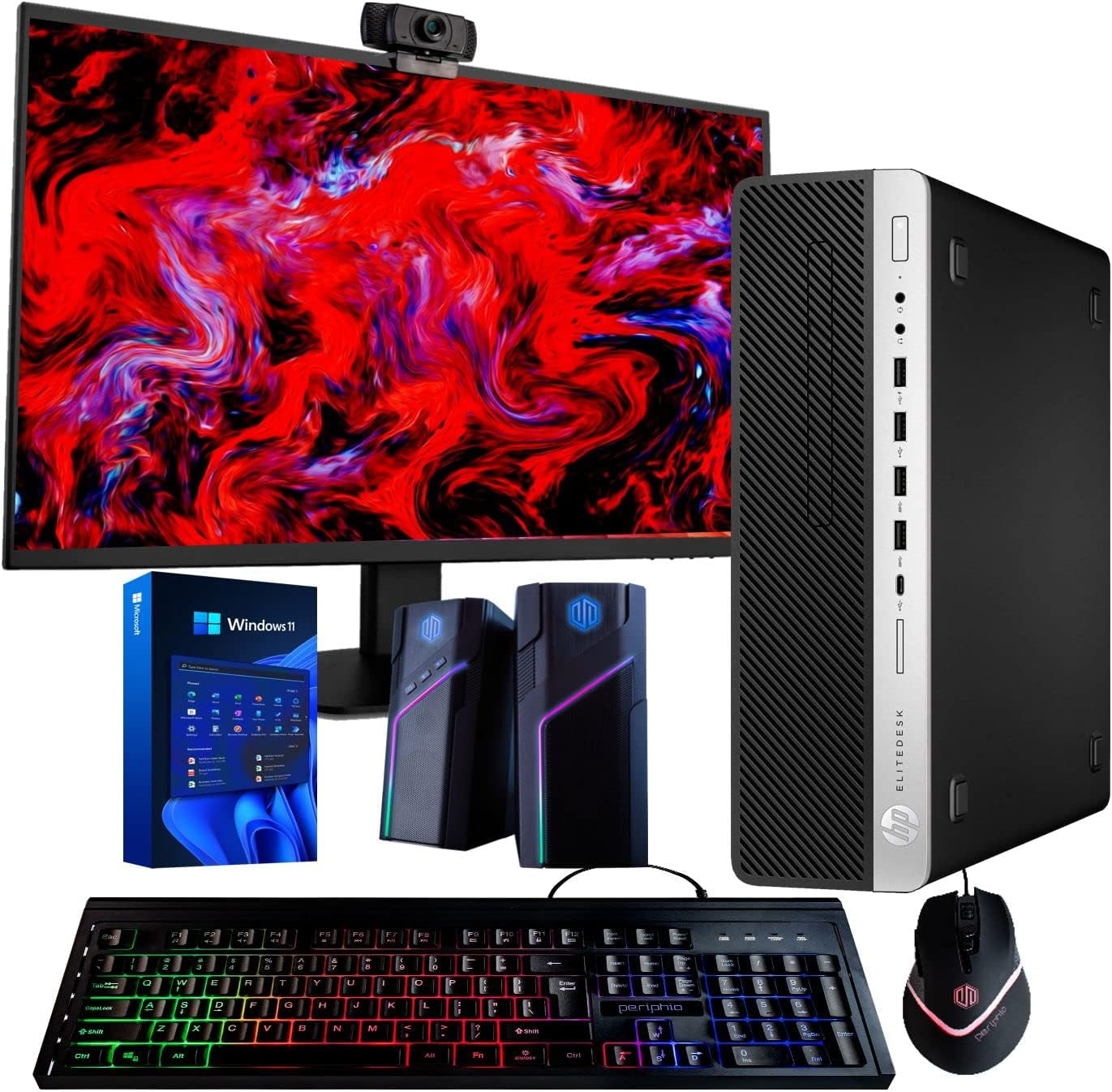 Restored HP EliteDesk 600G4 Desktop Computer, Windows 11 Pro PC, Intel i5-8500 (3.2GHz), 16GB RAM, 500GB SSD, 5G-WiFi & BT, 22in Monitor, RGB Speakers, Webcam, Home Office (Refurbished)