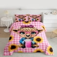 thumbnail image 2 of Manfei Cartoon Highland Cow Bedding Comforter Set 2pcs for Preppy Child,Geometric Plaid Grid Twin Comforter Sets Microfiber,Farmhouse Sunflower Animal Breathable Bedding Set,Lightweight Room Decor, 2 of 8