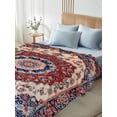 thumbnail image 4 of Red Navy Blue Boho Queen Size Flat Sheet, Wrinkleproof & Fadeproof Cooling Flat Bed Sheet Only, Vintage Ethnic Geometric Breathable Soft Bedding Top Sheets 90 x 102 Inches, 4 of 8