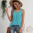 thumbnail image 5 of Qwertyu Womens Summer Plus Size Tank Tops Fashion Solid Printing Crew Neck Sleeveless Cotton Linen T-shirts Casual Loose Baggy Tunic Blouse Cyan S, 5 of 7
