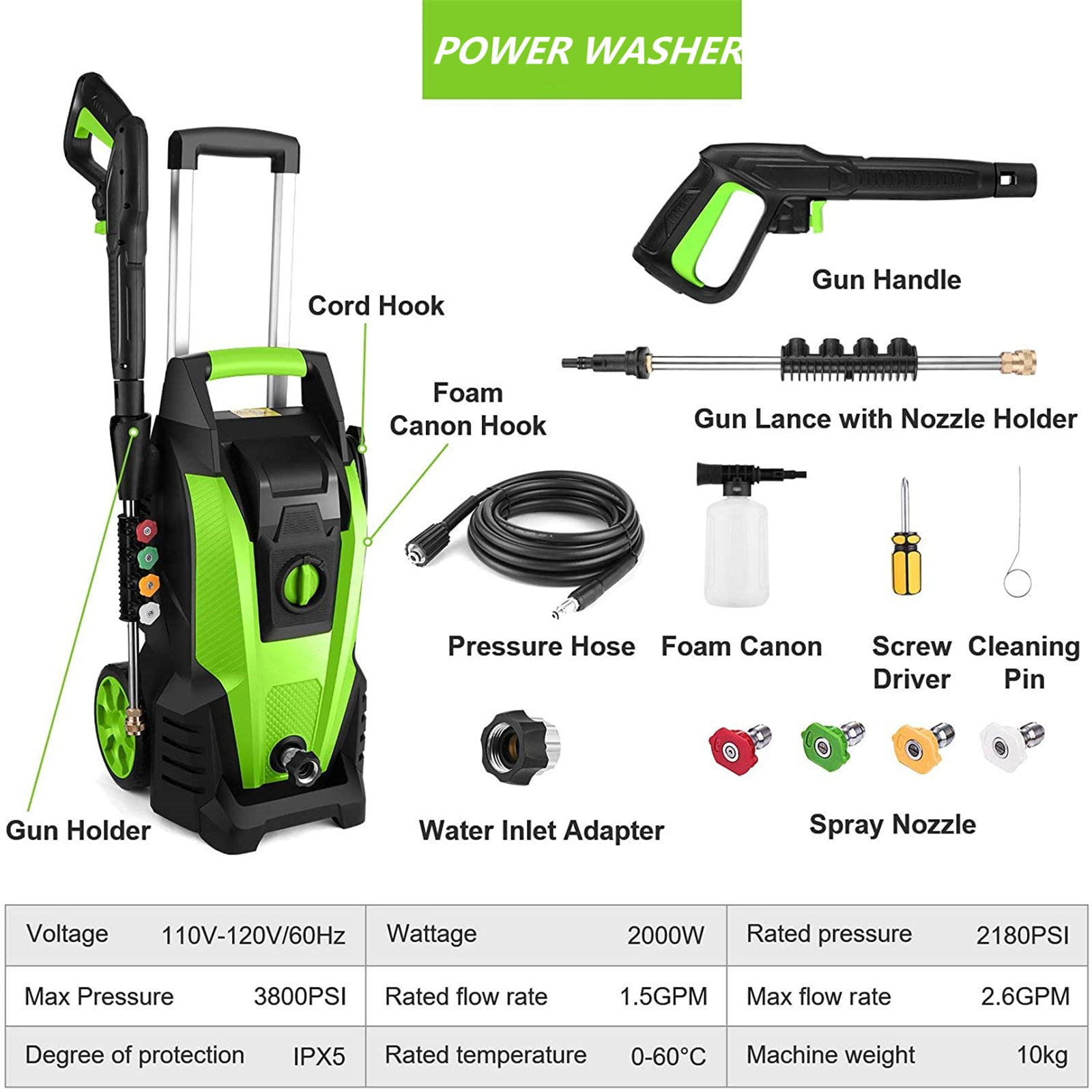 2.6 GPM 1800W Best for Cleaning Homes TEANDE Electric Pressure Washer 3500 PSI High Pressure Power Washer Machine with 4 Nozzles Patios Driveways Blue Decks Cars Soap Bottle and Hose Reel 