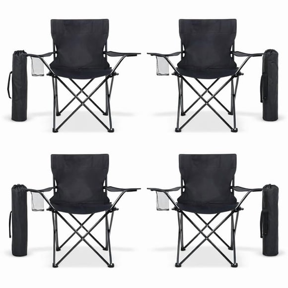 Sillas Plegables para Camping Pesca Playa y Exteriores de Lona Impermebale con Porta Vaso Ligera - Sillas para Exterior Ergonomica con Estructura de Acero y Funda Transportadora Set 4 Sillas