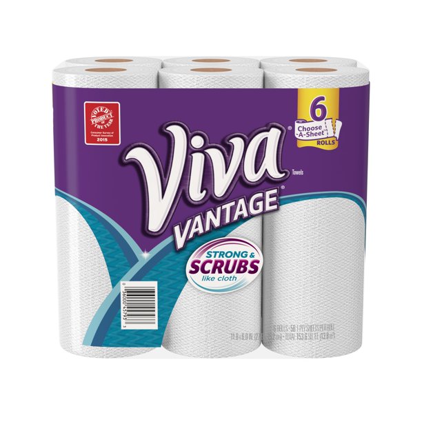 Viva Vantage Paper Towels, ChooseASheet, White, 6 Rolls