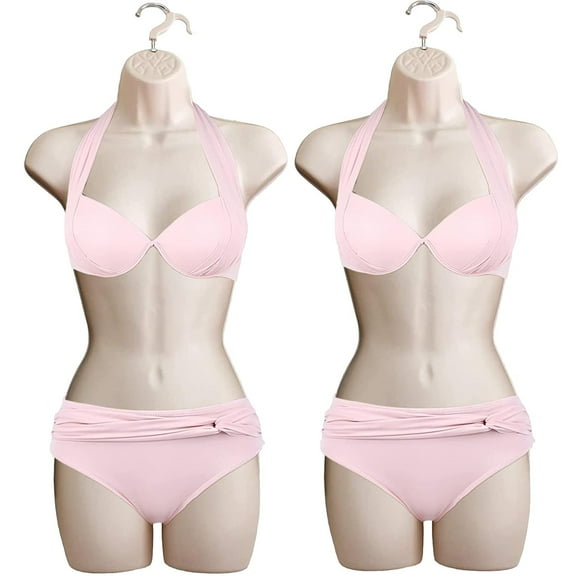 Flesh Female Mannequin Hip Long Hollow Back Body Torso Dress Form & Hanging Hook, S-M Sizes (2 Pack, Flesh)