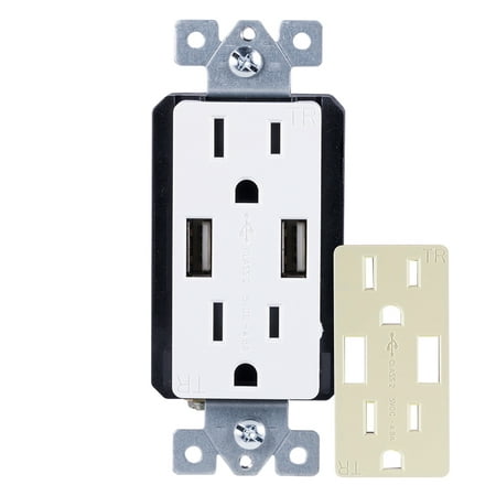 GE UltraPro In-Wall 2-Outlet, 2-USB Receptacle, Tamper Resistant, Changeable Faceplate, White -