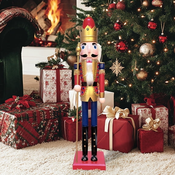 LAMPHOME Nutcracker Christmas Decor, 32 Inch Wooden Soldier Figurines, Festive Christmas Nutcrackers Gifts Winter Indoor Table Desktop Fireplace Decorations