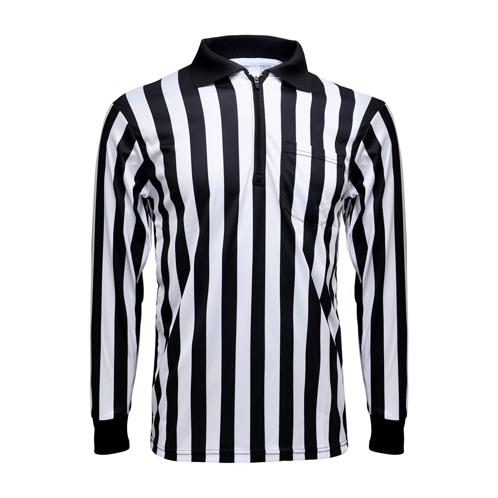 TOPTIE Men's Official Long Sleeve Black & White Striped Referee Shirt Pro-Style Ref Umpire Jersey 
