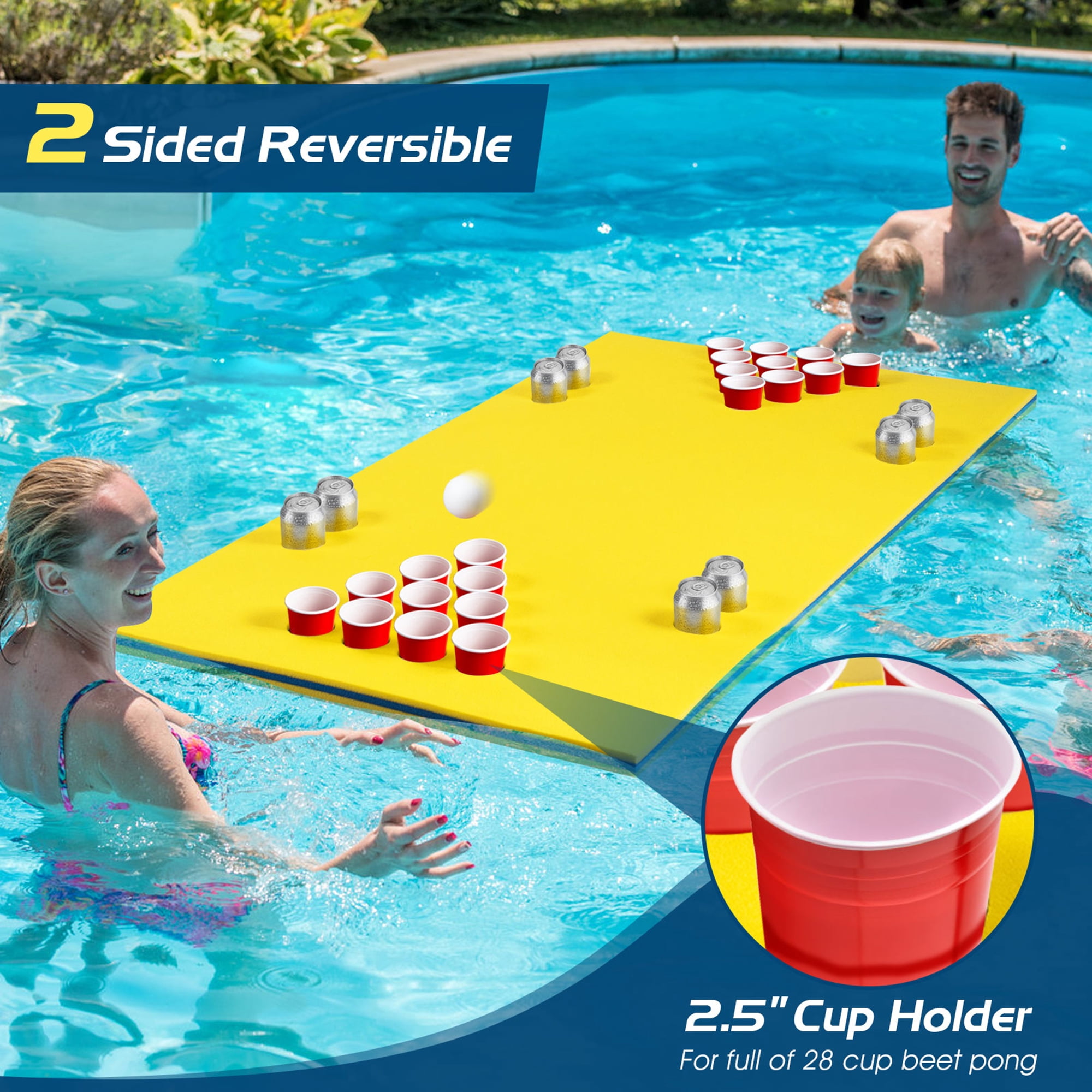 Gymax 3-Layer XPE Foam Floating Beer Pong Table Floating Game Table Water Mat Yellow