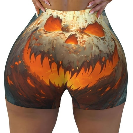 Workout Shorts Women  Halloween Pumpkin Monster Biker Shorts for Women Running Gym Spandex Shorts Tummy Control