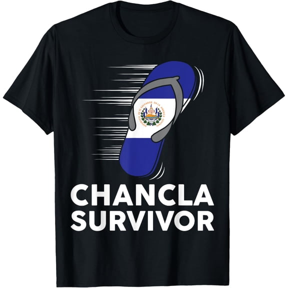 Chancla Survivor El Salvador Funny Salvadoran Flag T-ShirtMen and women, Black T-shirt, size: Extra large
