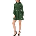 thumbnail image 3 of INSPIRE CHIC Women's Valentine's Day Dress Long Sleeves Turn Down Collar Button Floral Mini Shirt Dresses M Green, 3 of 7