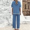 thumbnail image 4 of Scyoekwg Womens Casual 2 Piece Outfits Short Sleeve Round Neck Tops Wide Leg Pants Trendy Casual Loose Sweatsuits Sets Solid Color Tracksuit (Blue,XL), 4 of 8
