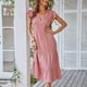 thumbnail image 2 of Vestido midi casual con cuello en V para mujer, mangas onduladas, una línea de color puro, vestido escalonado con volantes de verano, 2 of 6