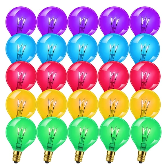 Ruiandsion Colorful Halogen Bulbs, 25-Pack, 110V E12 Base Pear Shape Bulb IP44 Water-Resistant for Christmas Party Home Decoration