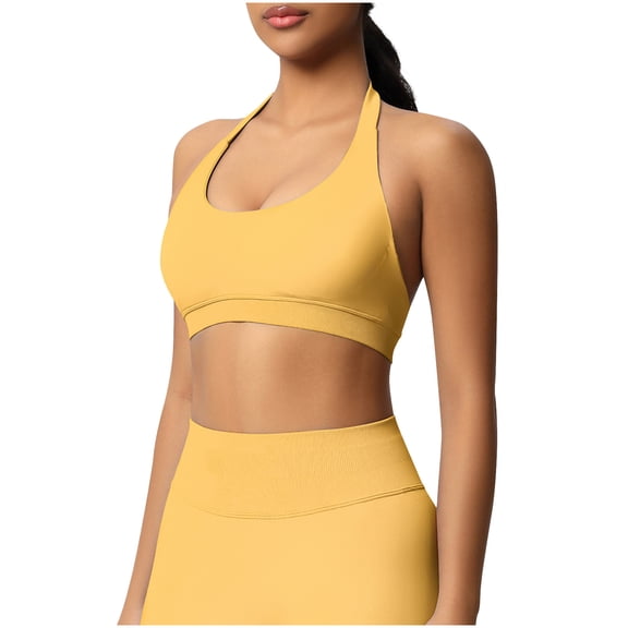 Workout Tops for Women Halter Crop Open Back Sports Bras Gym Yoga Tops Seamless Breathable Stretch Tee,Size XS