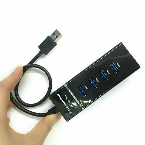 USB 3.0 Hub 4-Port Adapter Charger Data Sync Super Speed PC Mac Laptop Desktop (Black)
