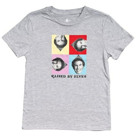 Buddy The Elf Christmas Movie Raised by Elves Heather Grey Squares Juniors T-Shirt Tee (US, Alpha, X-Small, Regular, Regular, Gray)