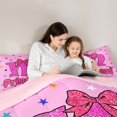 thumbnail image 4 of spefrowx Girly Pink Letter M Queen Bedding for Kids Girls, Kawaii Princess Bow Bedding Comforter Set Queen, Pink Reversible, 7pcs, 4 of 6