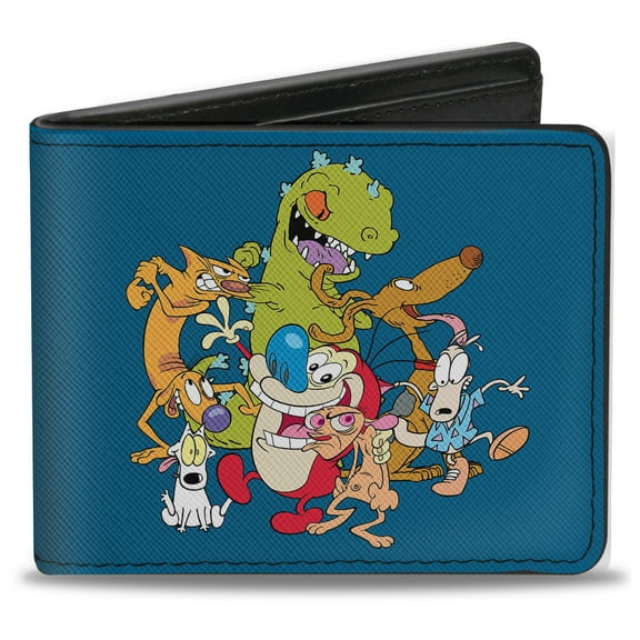 Nickelodeon Wallet, Bifold, Nick 90s Rewind Character Group Pose Turquoise, Vegan Leather