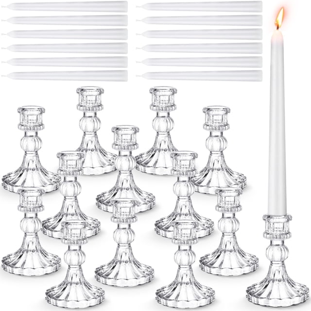 Set de portavelas de cristal cónico Suclain con 12 velas blancas