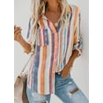 thumbnail image 5 of Borke Womens V Neck Striped Roll up Sleeve Button Down Blouses Top, 5 of 6