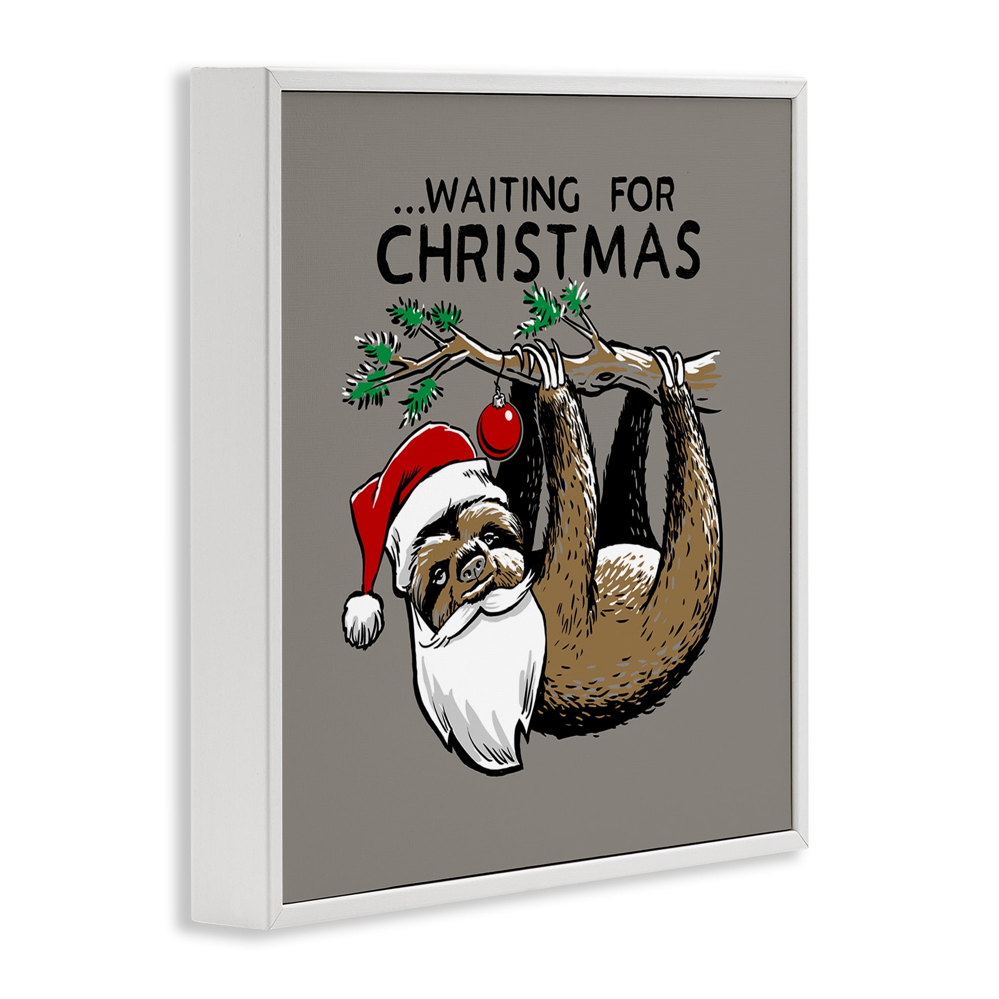 Stupell Industries Santa Christmas Sloth Holiday Painting White Framed Art Prints Wall Art, 24 x 24