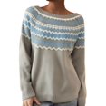 thumbnail image 3 of sususu Womens Fair Isle Sweater Lightweight Knitted Sweater Long Sleeve Crewneck Fairisle Pattern Loose Pullover Jumper Tops,A05-Light Gray,XXXL, 3 of 5