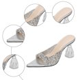 thumbnail image 4 of Rokment Womens Sparkly Sequin Dressy Sandals Bride Wedding Delicate Bling Pointed Toe Clear Chunky High Heels Slip on Open Back Slides Dress Pumps for Banquet Summer Silver Size 8.5, 4 of 5